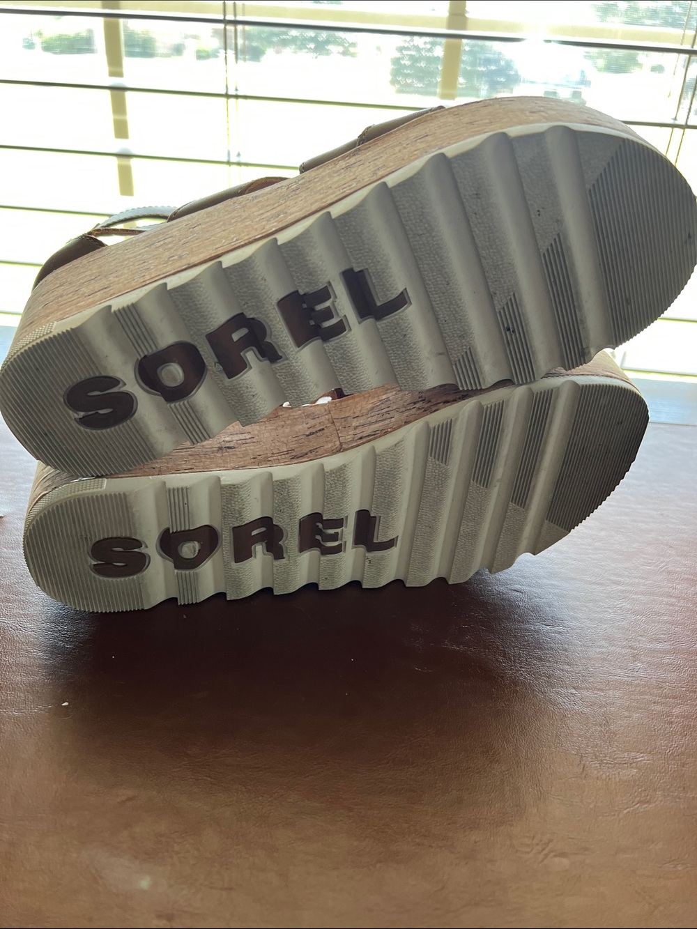 Sorel Brown Lace-Up Cork Wedge Sandals - Picture 5 of 6